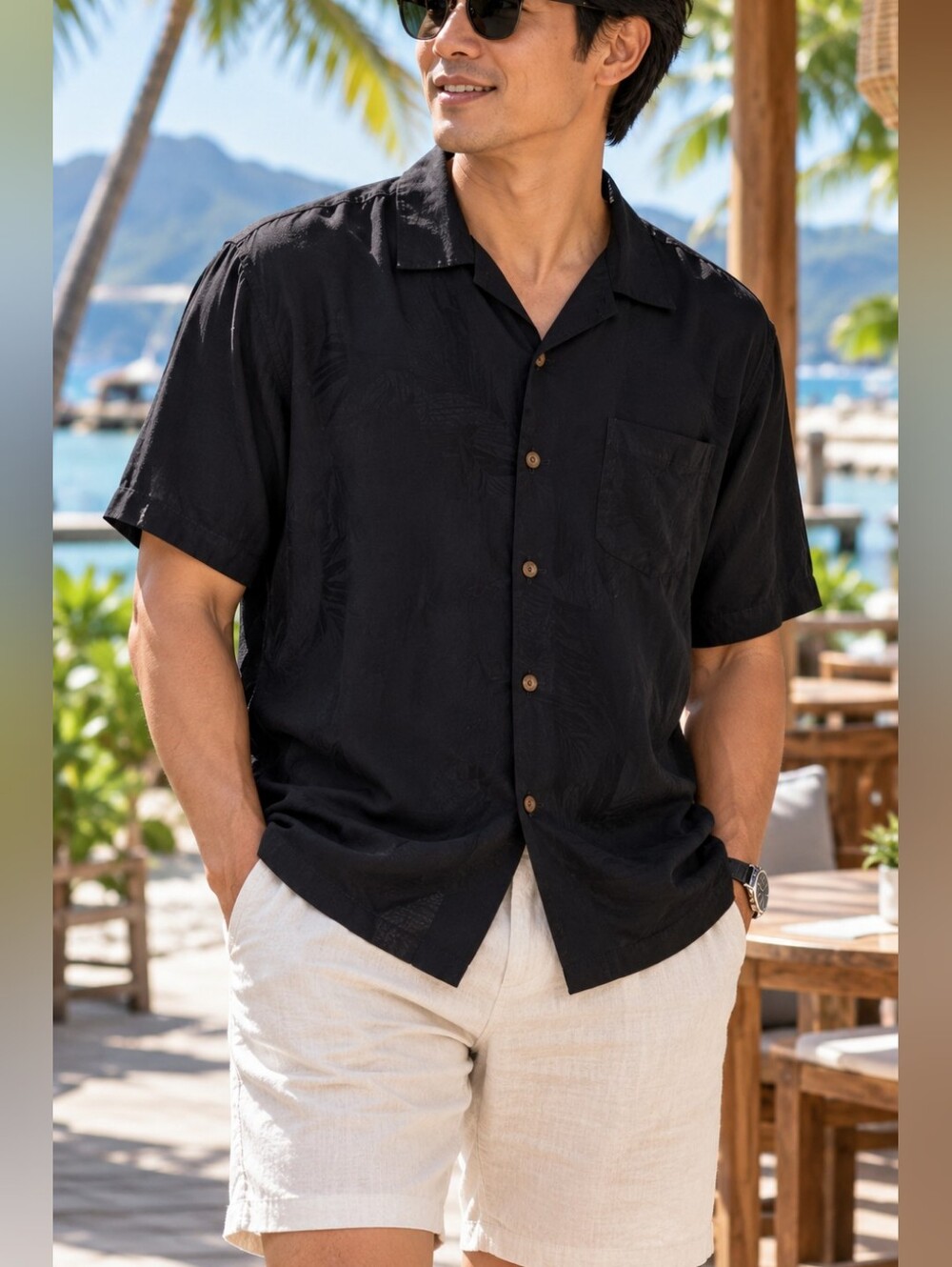 Tommy Bahama Black 100% Silk Short Sleeve Camp Shirt Men’s XL